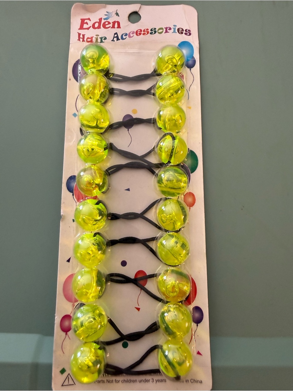 Eden Neon Yellow Bead Hair Elastics for Kids - 12 Pack